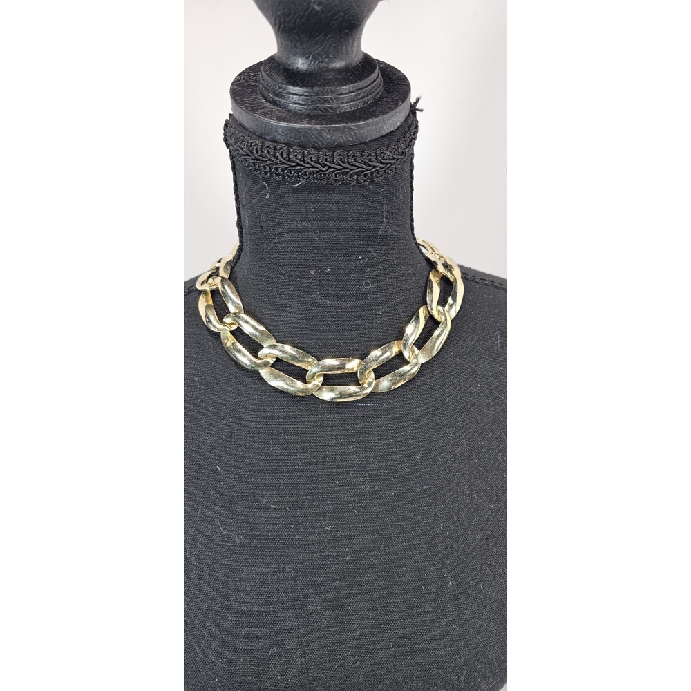 Vintage Gold Tone Chunky Bold Statement Necklace 80s Curb Oversized Links 17"